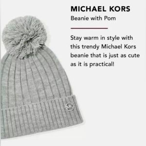 MICHAEL KORS Beanie Pom Pom Knit Hat Light Gray One Size NWT